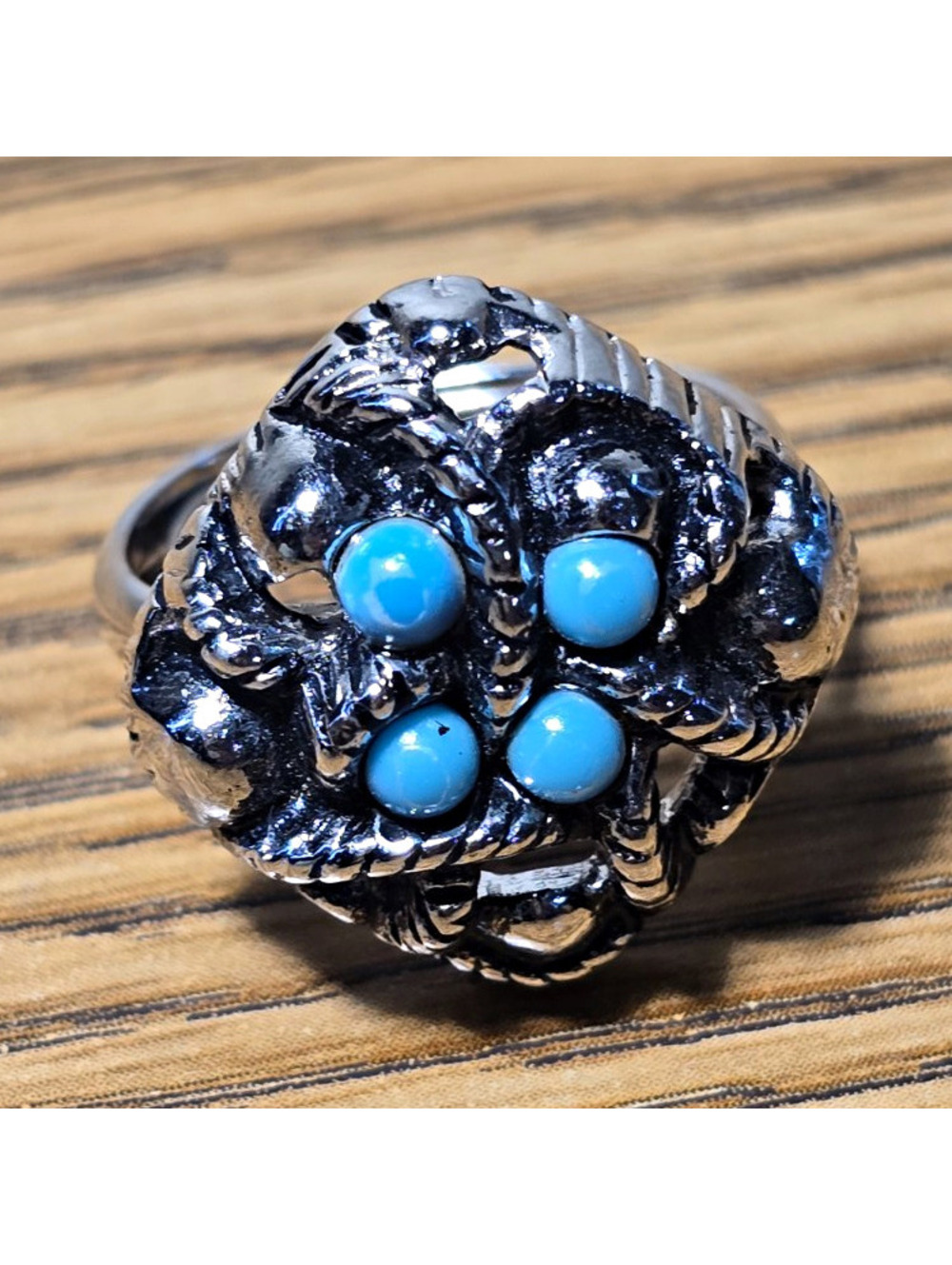 Vintage 1973 Avon Sierra Faux Turquoise Ring Size 7 Adjustable Silver Tone